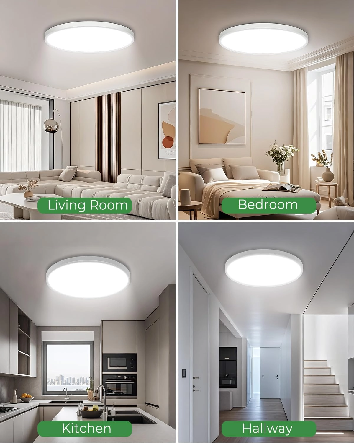 Flush Mount LED Ceiling Light - 3000K 4500K 6000K Dimmable