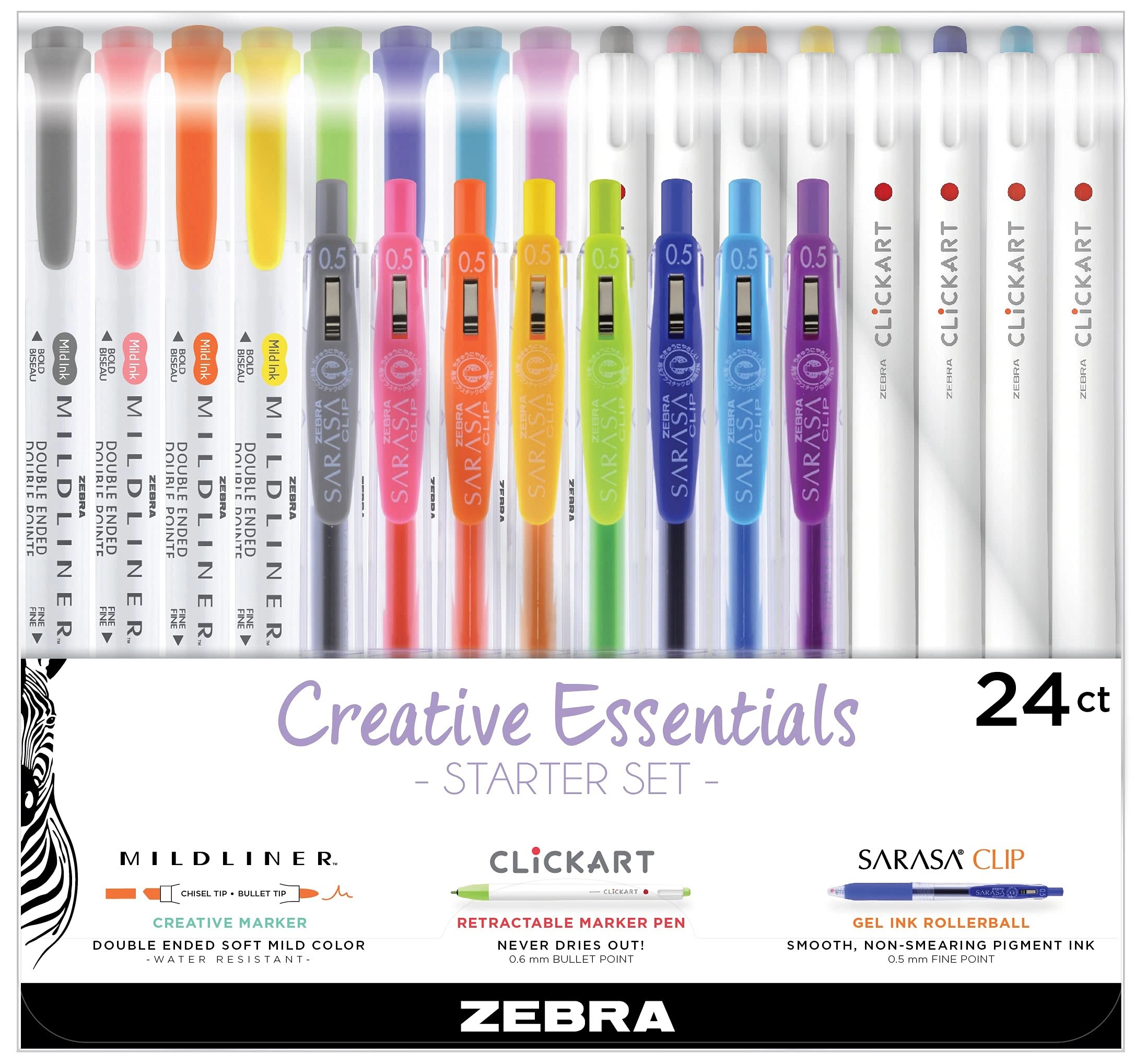 Zebra Pen Mildliner + CLiCKART + Sarasa Clip - Blue,Pink Fine