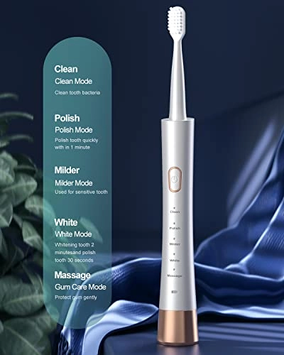 Sonic Electric Toothbrush - 2 Minutes Smart Timer 5 Optional Modes 8 Brush Heads
