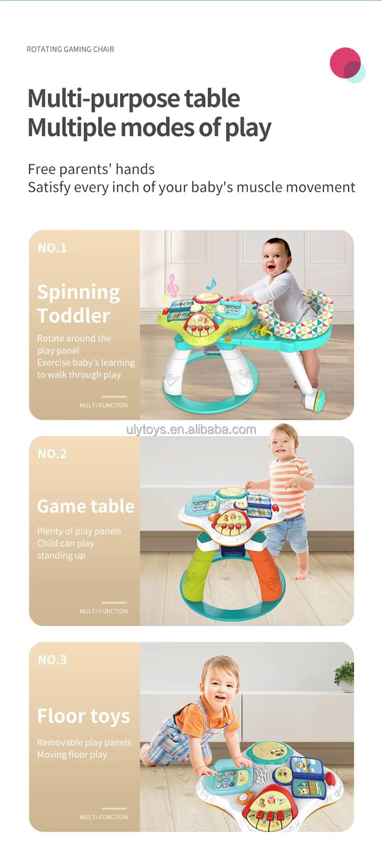 3-In-1 Baby Walker Rotating Chair & Table Playset - Pink Suitable for 6 months and above