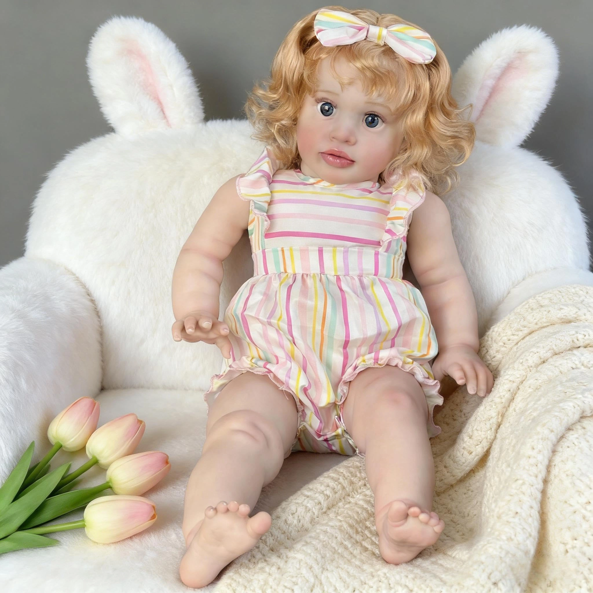 Pippa Reborn Baby Doll - 26 inch Cotton Vinyl Hand-rooted Curly Hair Ages 3+
