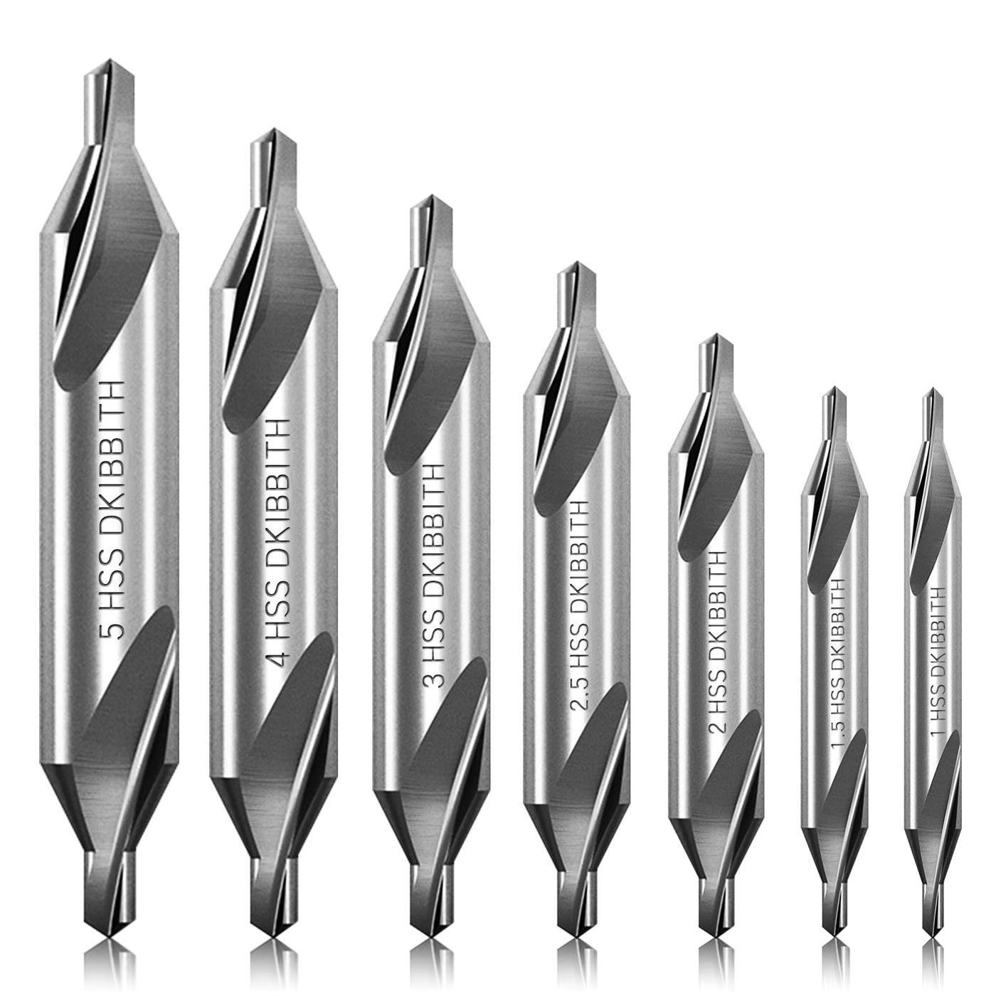 Center Drill Bits Set - M2 High Speed Steel 7 Pieces 1.0 1.5 2.0 2.5 3.0 4.0 5.0
