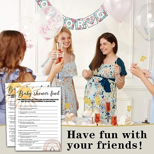 Boho Rainbow Oh Baby True or False Baby Shower Games - 25 cards 1 answer card