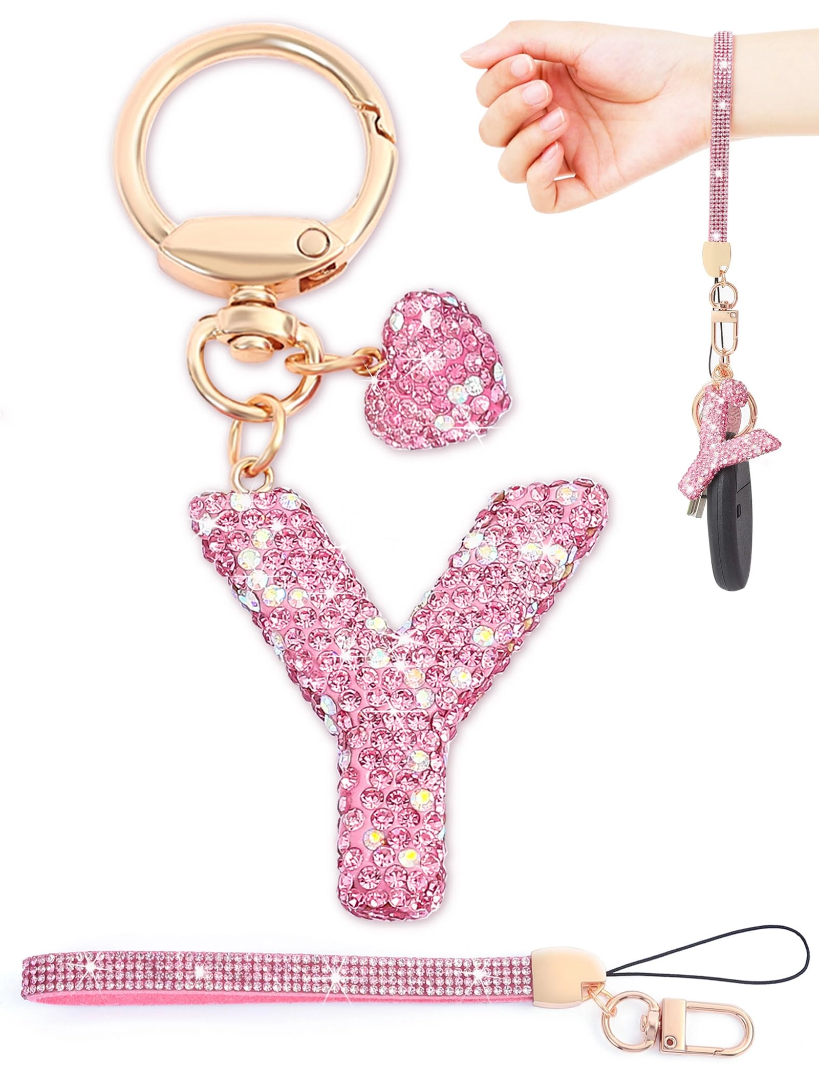 Initial Keychain - L Purple Rhinestone