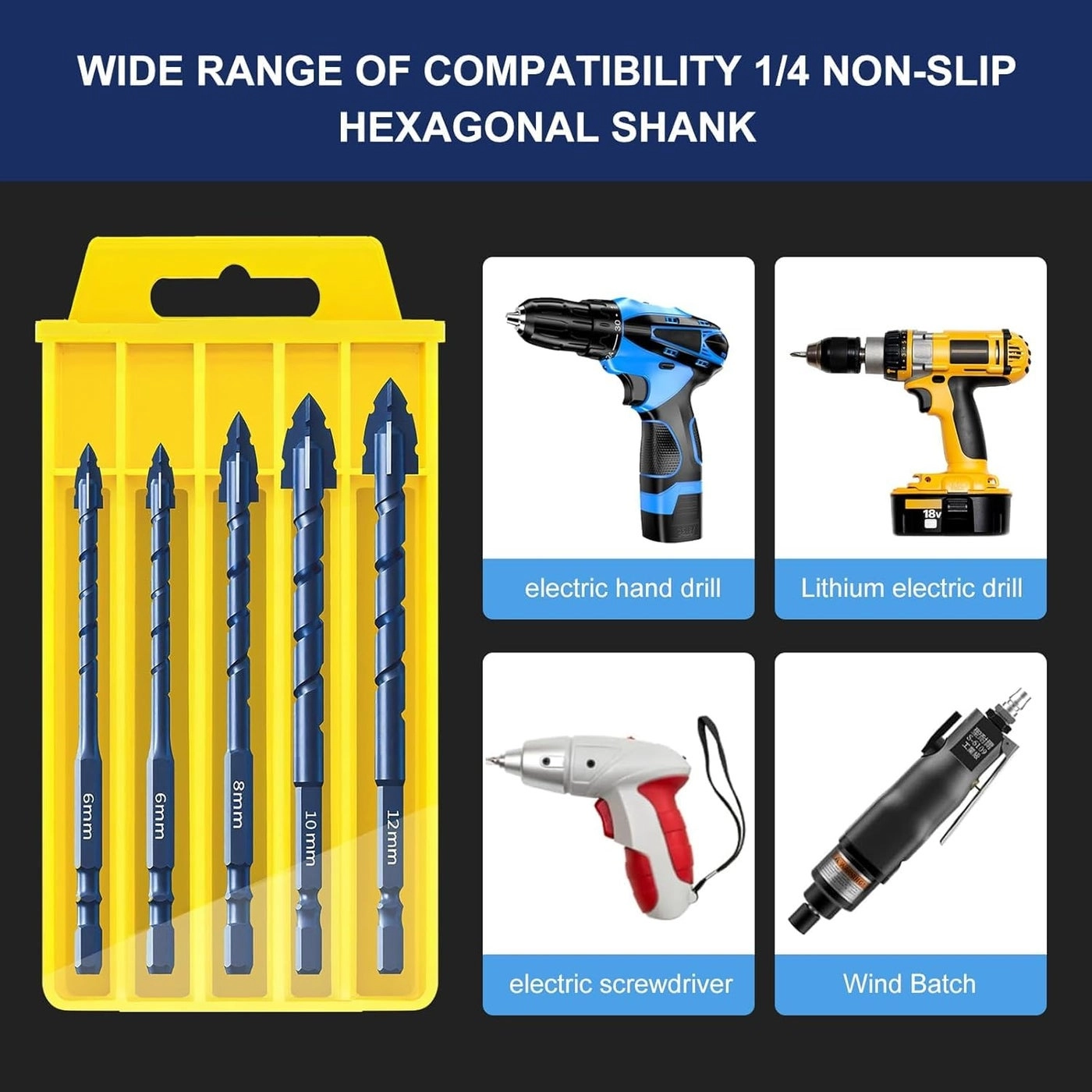 Serrated Masonry Drill Bit Set - Carbide-tipped 5-piece 6/8/10/12mm
