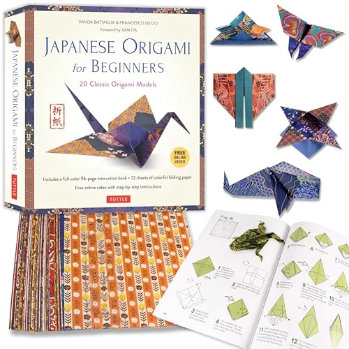 Japanese Origami for Beginners - 20 Classic Origami Models - 96-page book, 72 sheets of folding papers and Instructional DVD | Box Set