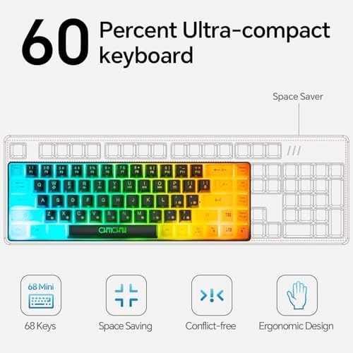60% Gaming LED Keyboard - 60% Compact Wired