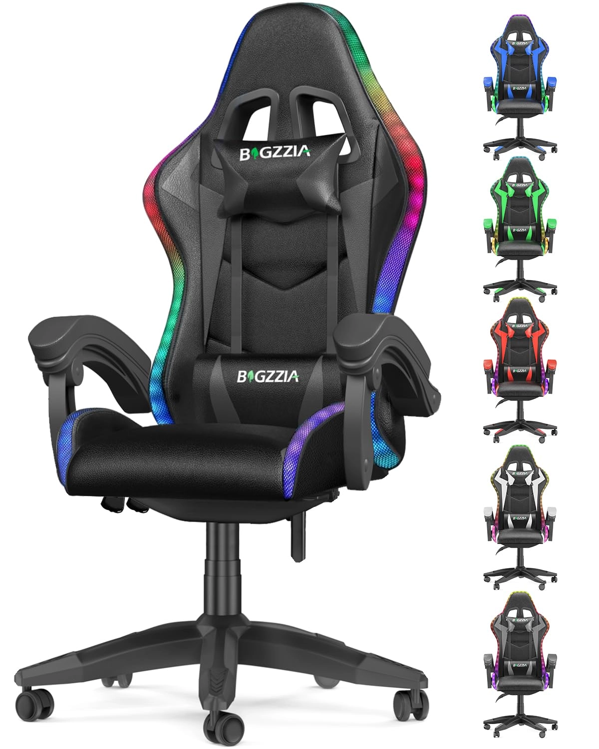 white LED gaming chair - RGB Reclining PU Leather