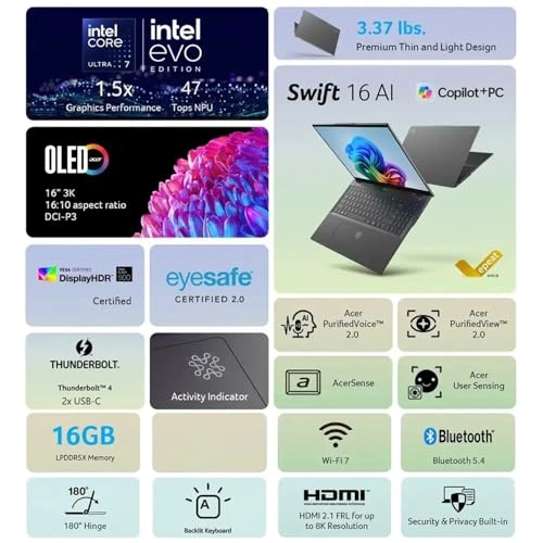 Swift 16 SF16 - 16'' Core Ultra 7 256V 16GB DDR5 1TB SSD + Wireless Headset