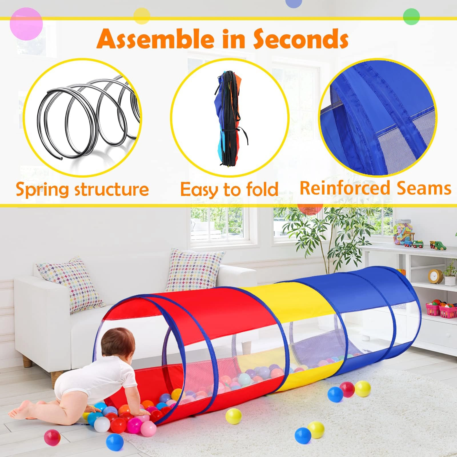 Kids Play Tunnel - Colorful Pop Up Rainbow