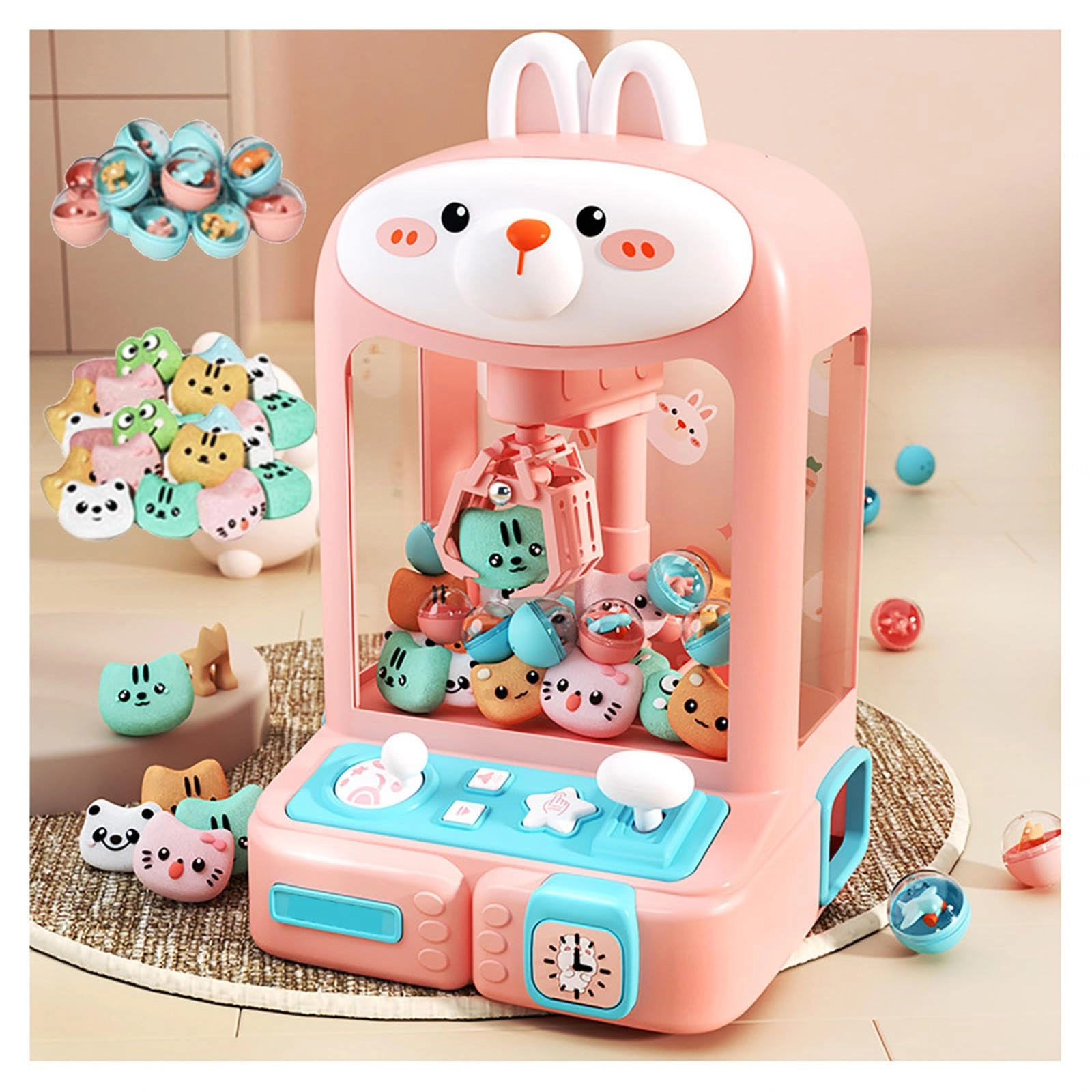 hbdsmlpl Claw Machine - 30 Toys 10 Gashapons Music Light Rabbit