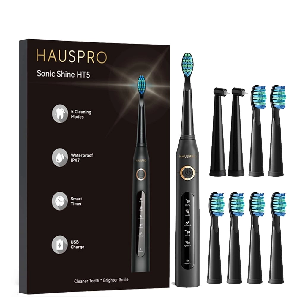 HAUSPRO HT5 - 40,000 VPM 8 Brush Heads USB-C Rechargeable