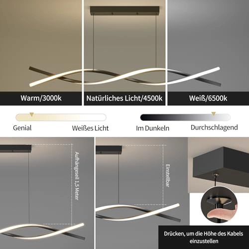 Dining Table Lamp - 100cm Black Dimmable Remote Control