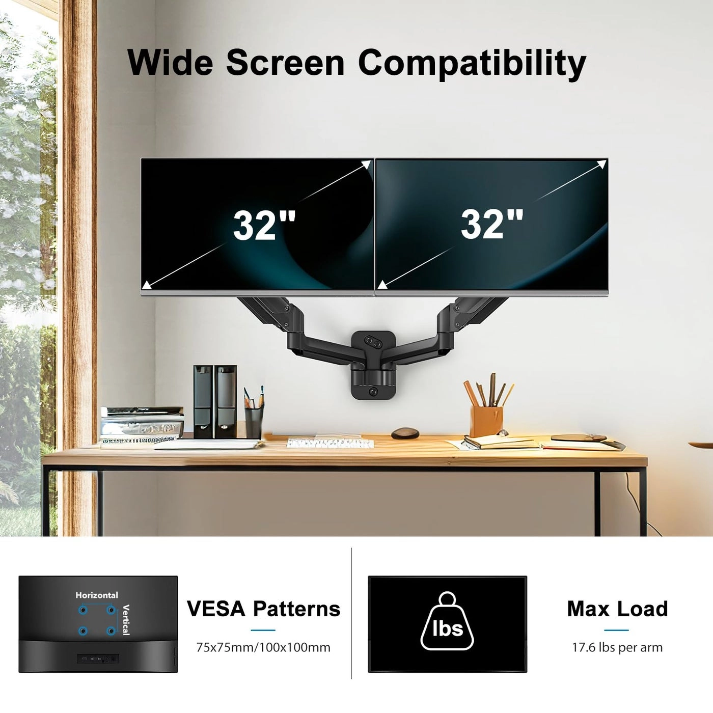Dual Monitor Wall Mount - 17-32 Inch VESA 75x75/100x100