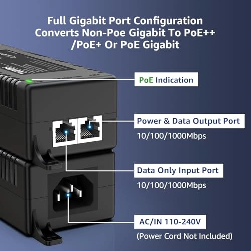 PoE Injector - 60W 2 IEEE802.3af/at/bt 10/100/1000Mbps