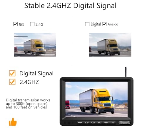 Digital Wireless 2 Backup Camera System - Night vision Wireless + 7’’ DVR Split Monitor - 7 Inches Touch Button