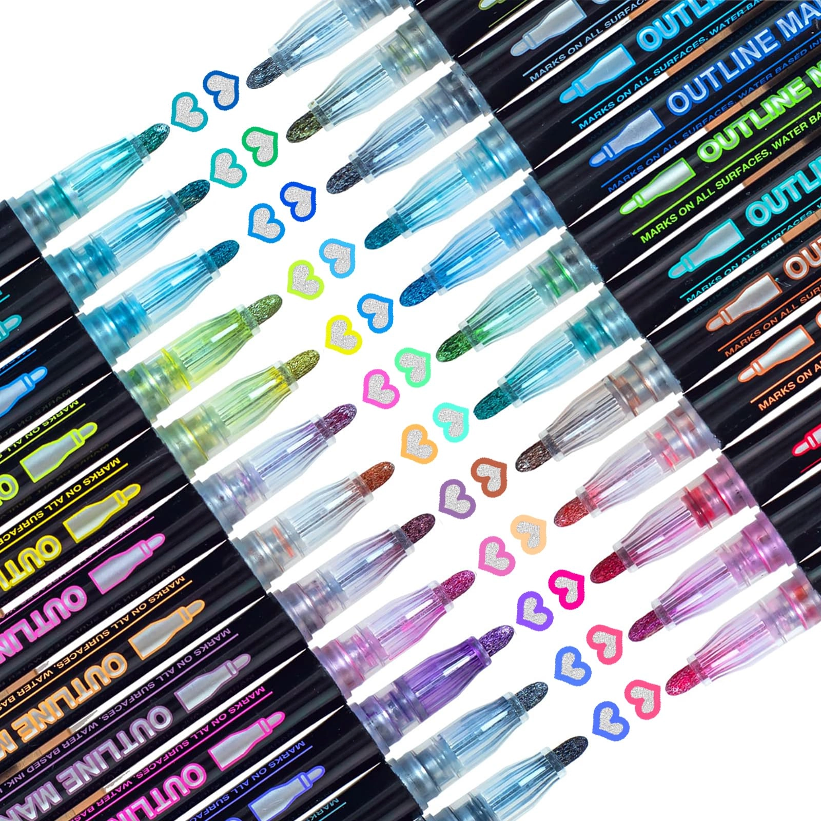 KOUSICOO Glitter Pens Metallic Outline Markers - 24 Colours Medium
