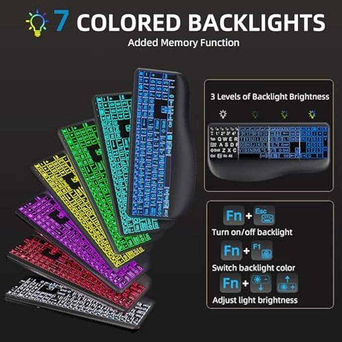 Large Print Backlit Wireless Keyboard - Wireless