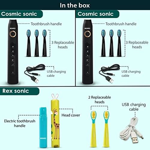 COSMIC Sonic - Pack of 2 6 Brush Heads + Rex Sonic - For Kids 2 Brush Heads