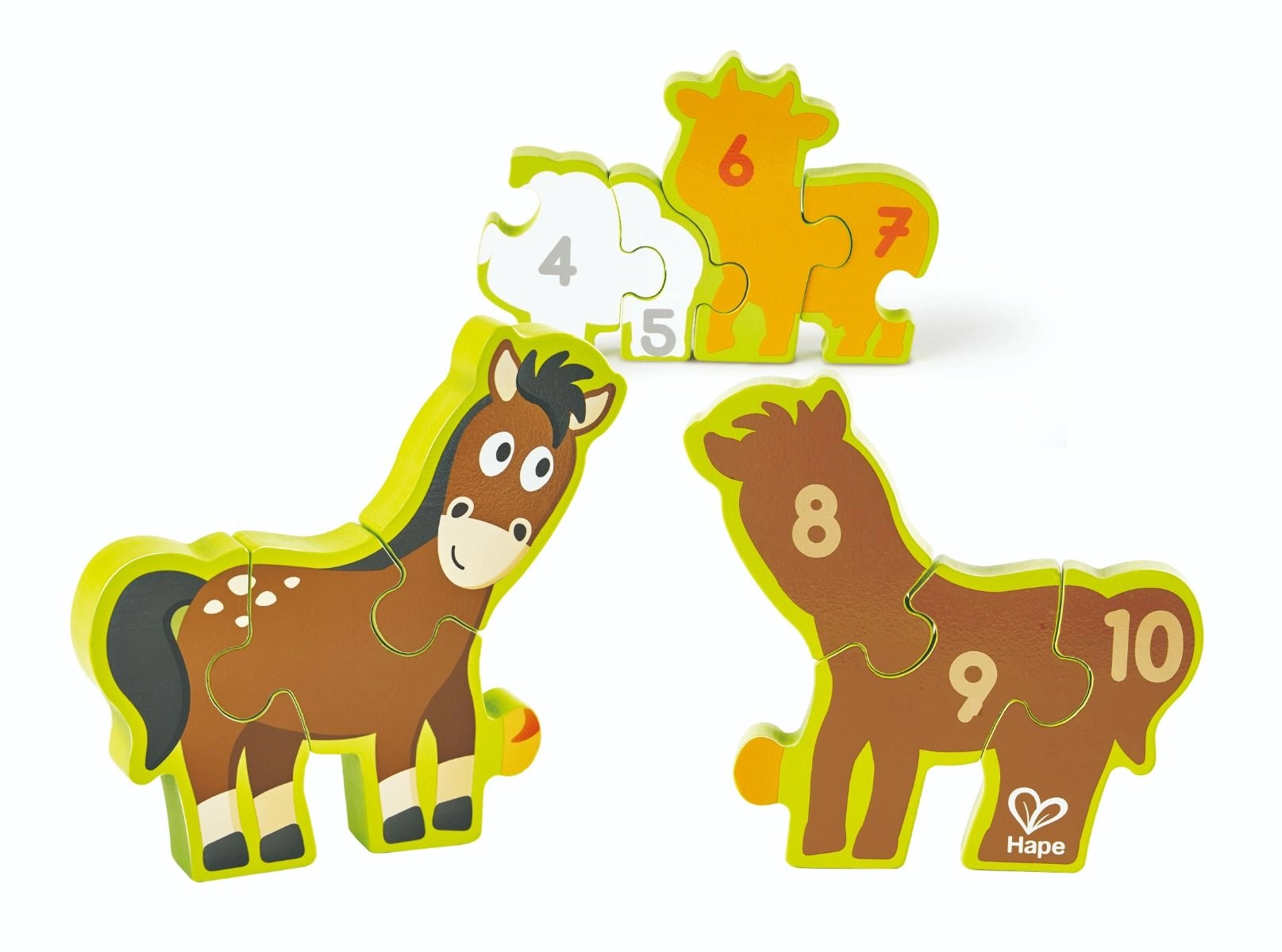 Double Sided Numbers And Farm Animal Wooden Jigsaw Puzzle - 3 + 10 pieces