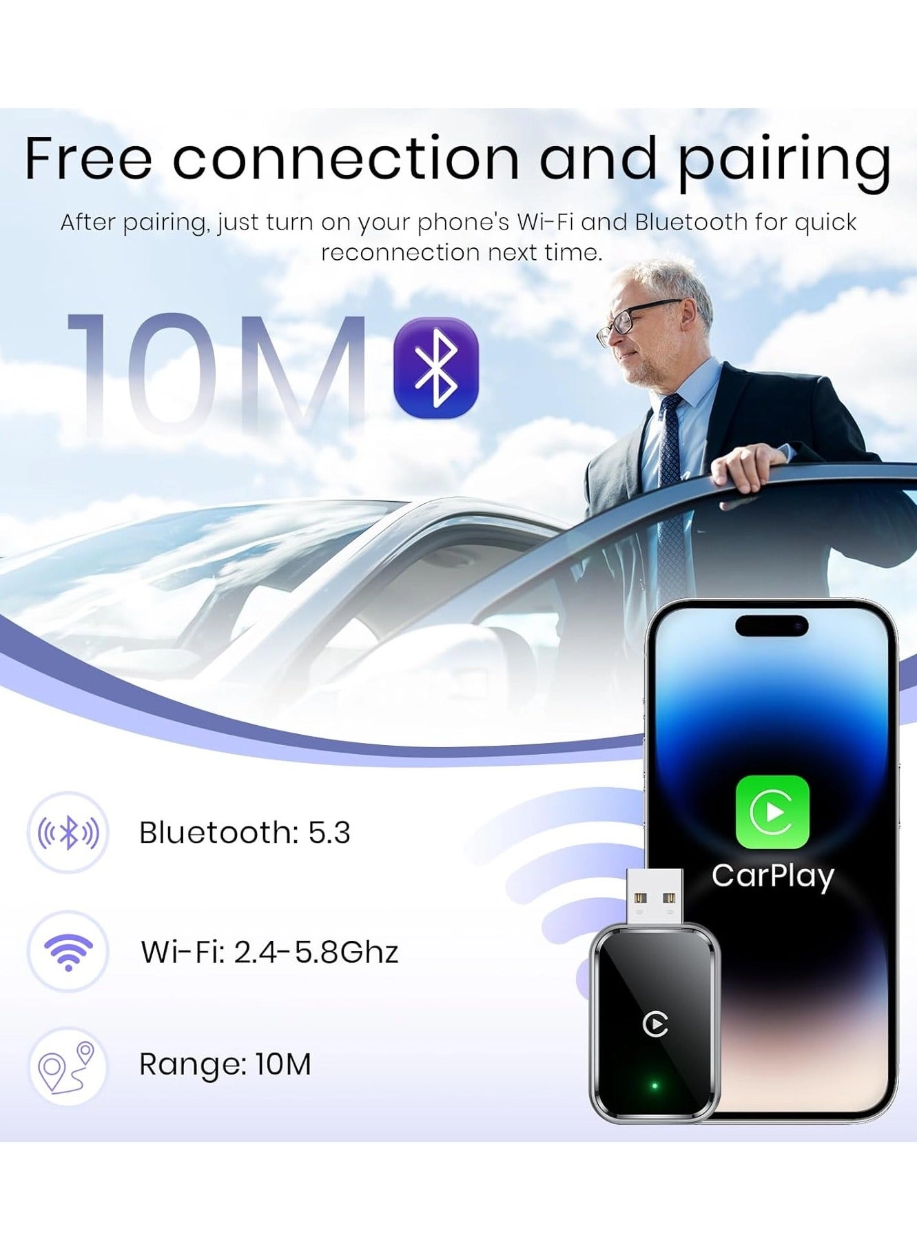 Wireless Carplay Adapter - Wireless Apple iPhone Android Phone