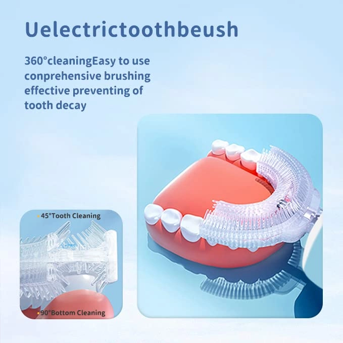 Kids Electric U Shaped Toothbrush - 4 Brush Heads Rechargeable IPX7 Waterproof
