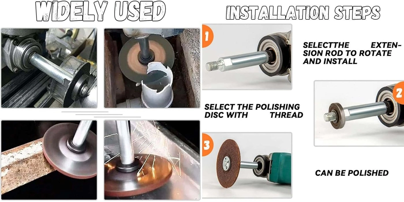 Extension Shaft - 4"inch + M14 Extension Shaft + Brass Nylon Bristle Brush - 12 Pieces + Polishing Pads + Backing