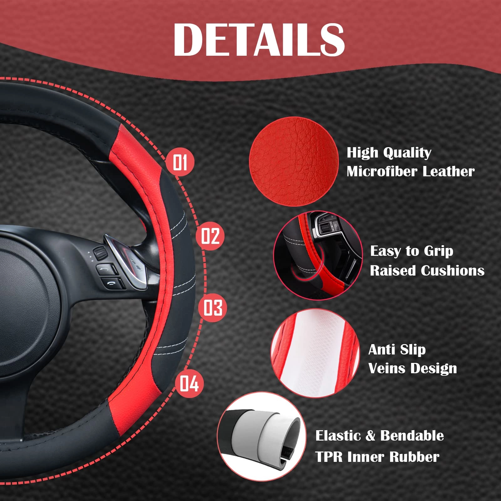Car Seat Covers - Air Mesh Leather + Car Floor Mats - Waterproof + Steering Wheel Cover - Sporty