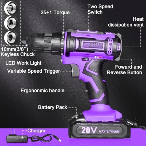 Cordless Drill - 20v 2000mah 25+1 Torque