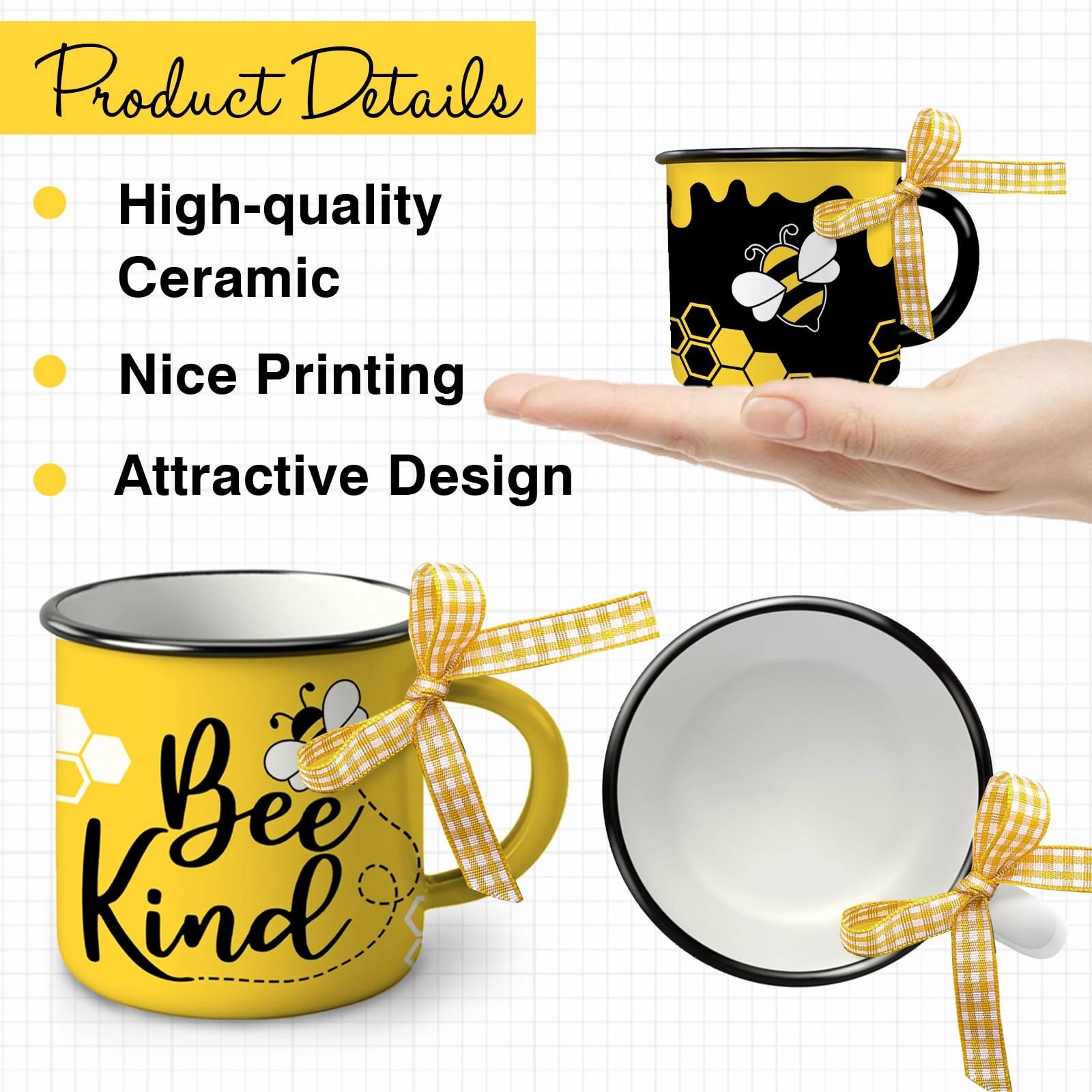 Bumble Bee Themed Mini Coffee Mug - 3 pcs