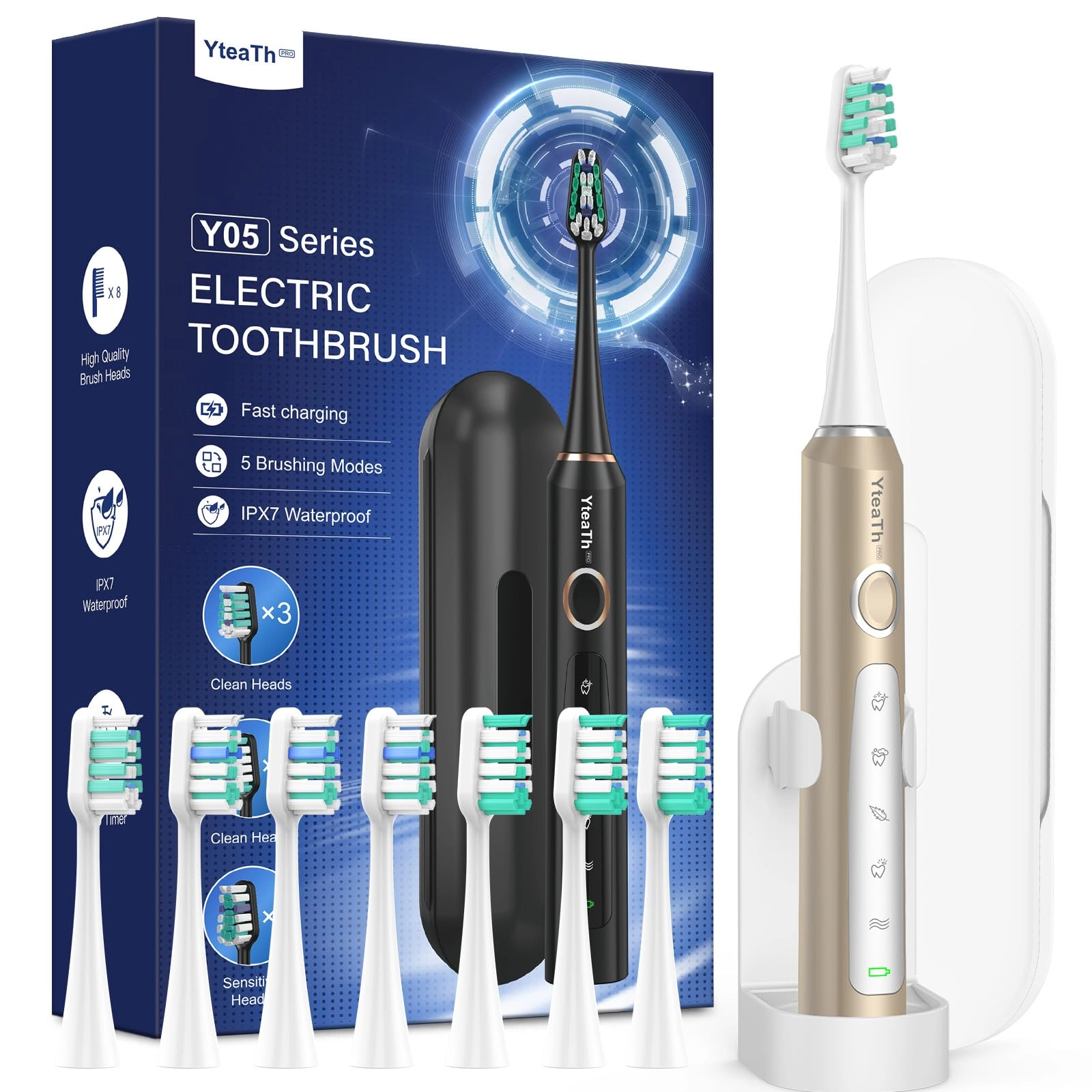 Y05U - 8 Toothbrush Heads 90 Days Battery Life 5 Brushing Modes