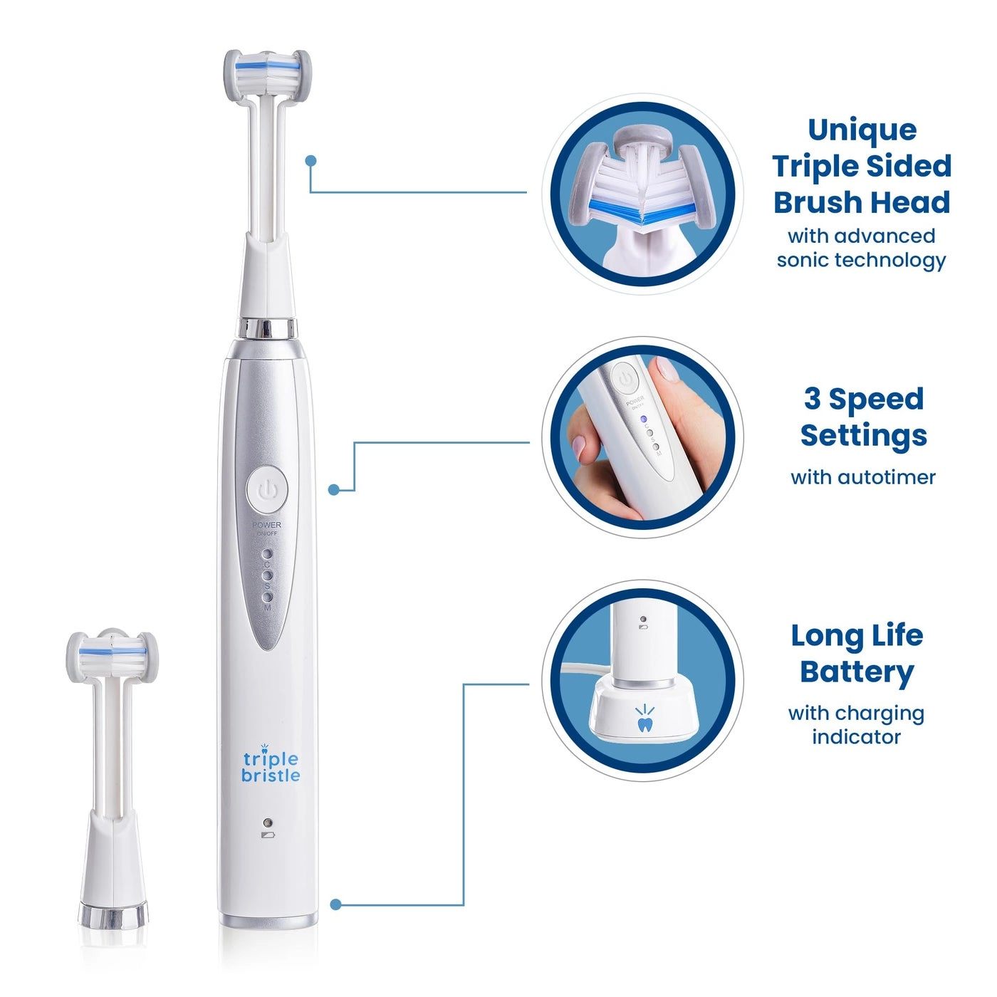 Kids Sonic Toothbrush - 3 Sided Rechargeable 1-Piece Pack