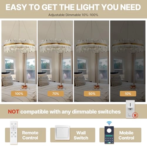 LED Crystal Chandelier - 3-Color Dimmable
