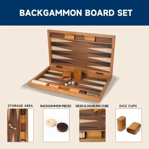 Wooden Folding Inlay Backgammon - Premium Double Stripe