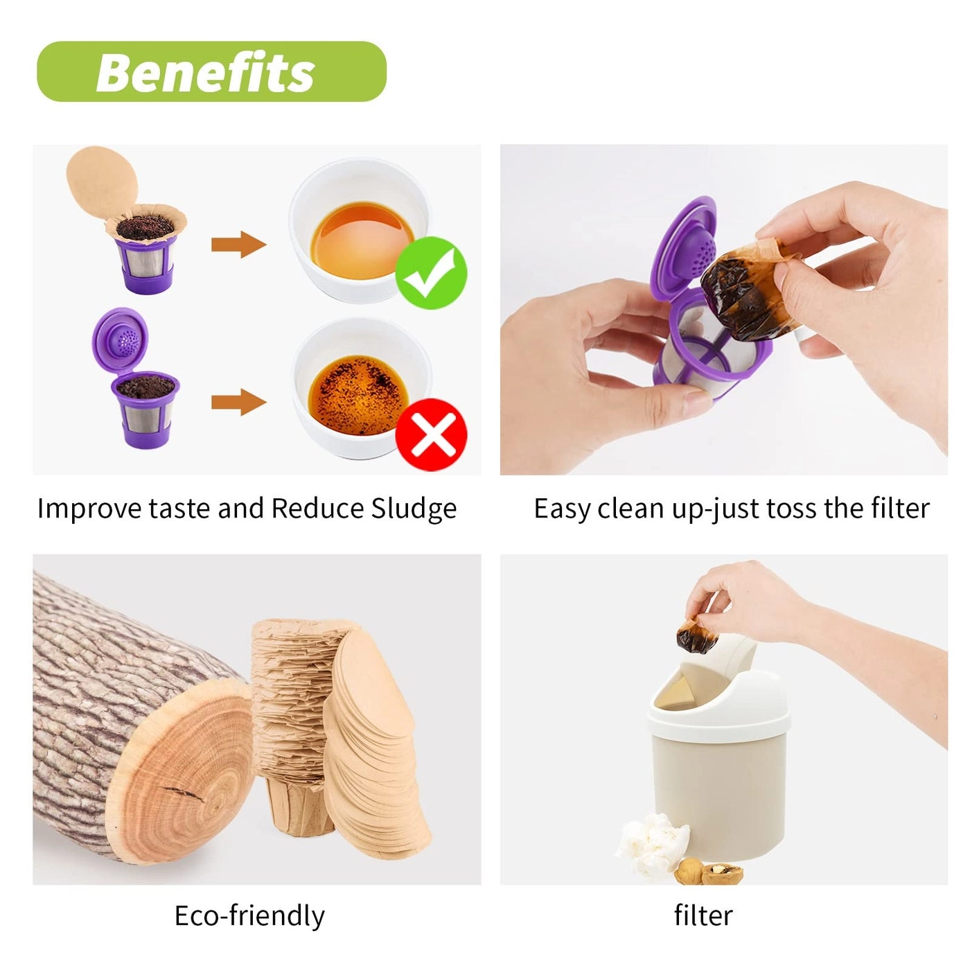 K Cup Disposable Paper Filters - Unbleached With Lid