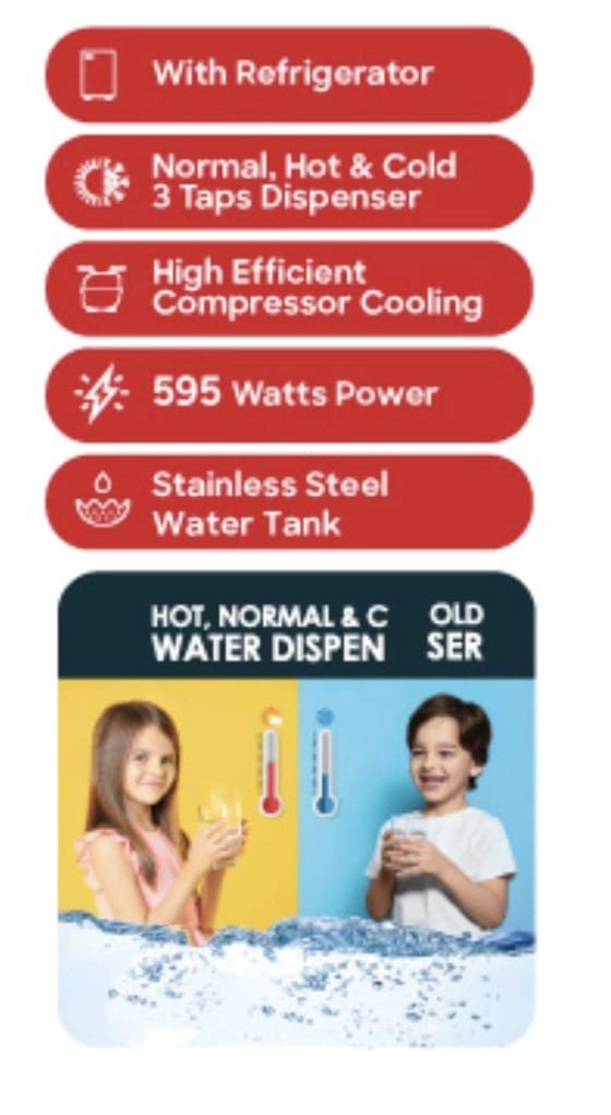 Top Loading Water Dispenser with Storage Cabinet - 3L cold 1L hot