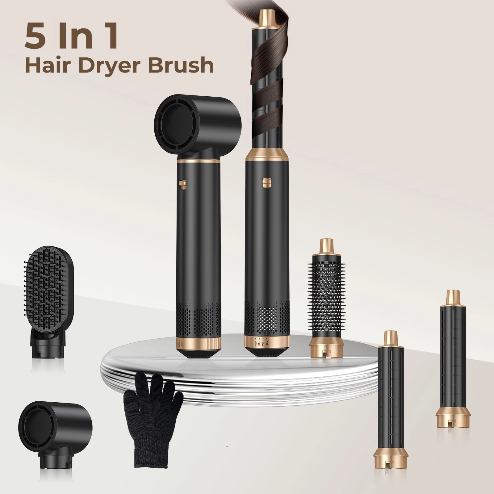 5 in 1 Blow Dryer Brush - Green Gold 800 watts
