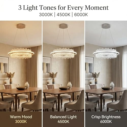 Round LED Chandelier - 3000K–6000K Dimmable