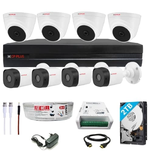 8 Channel DVR + 2.4 MP Dome Camera + 2.4 MP Bullet Camera + 2 TB HDD + Cable roll + 8 CH Power Supply + BNC & DC Full Combo Kit