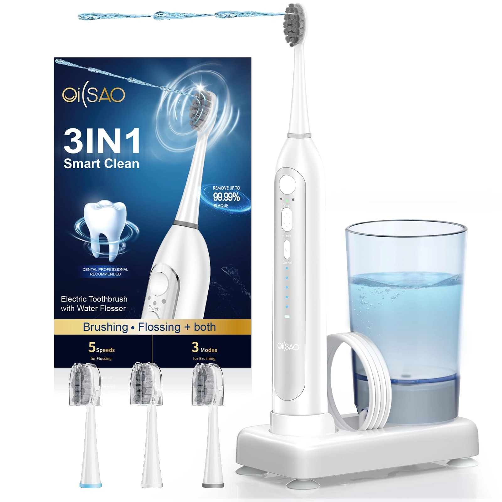 Electric Toothbrush with Water Flosser - 5 Brush Modes 3 Flossing Speeds 500ML Rechargeable