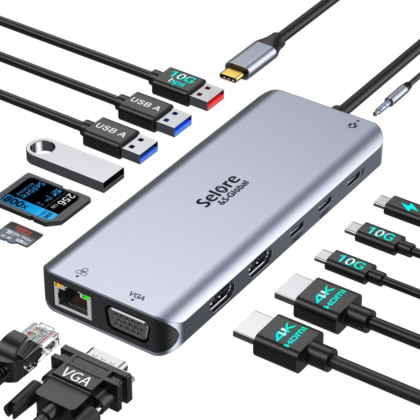13-in-1 USB-C Docking Station - MacBook Dell HP