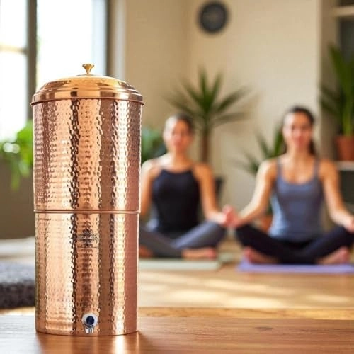 Copper Hammered Design Filter Water Dispenser Pot - 15 LTR