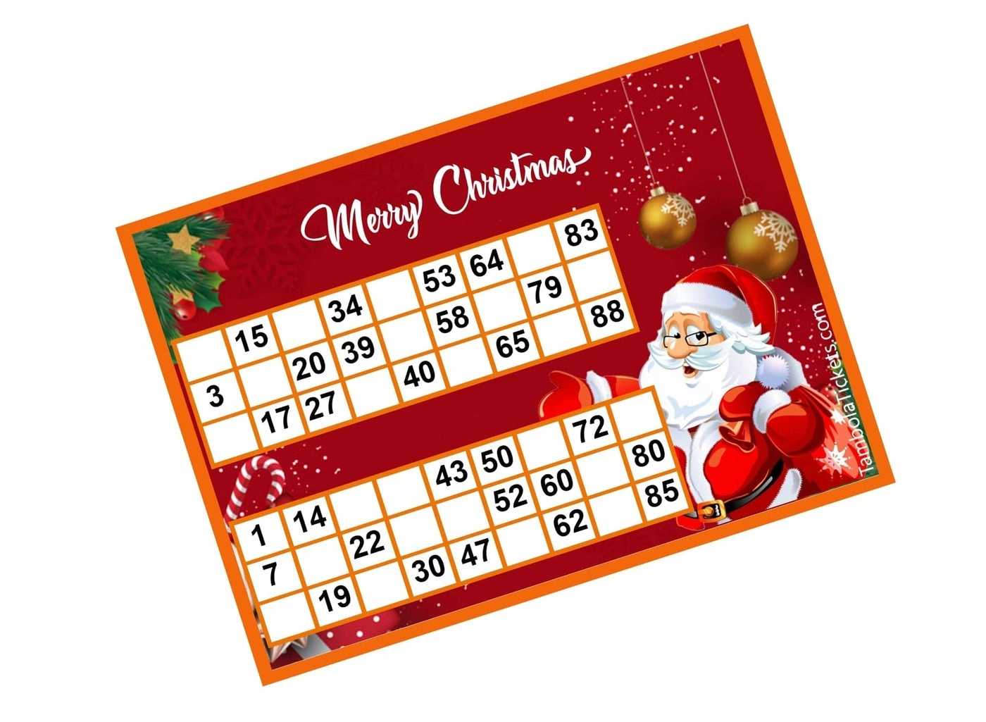 TambolaTickets.com Merry Christmas Dual Classic Theme Tambola Tickets