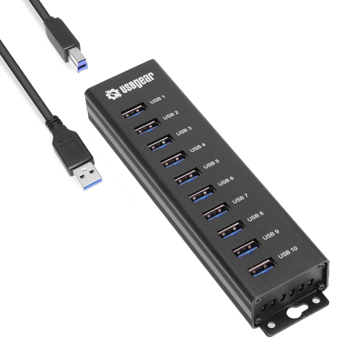 USBGear USB 3.2 Gen 1 Mountable Charging and SuperSpeed Data Hub - 10-Port Up to 900mA per Port