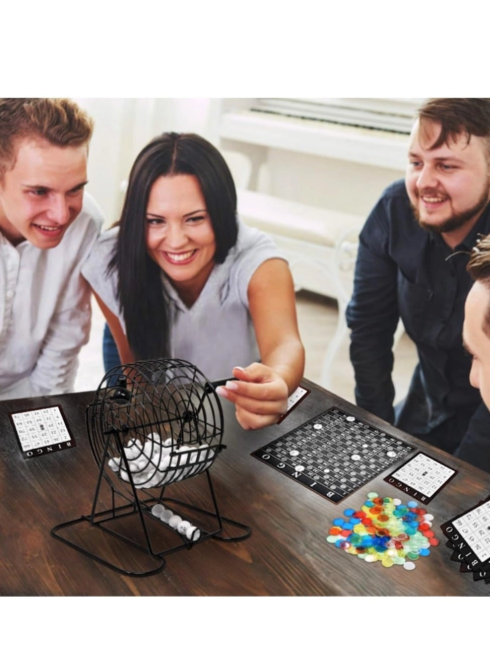 Bingo Cage - Metal + Paper Cards - 18 + Balls - 75 + Bingo Chips - 150