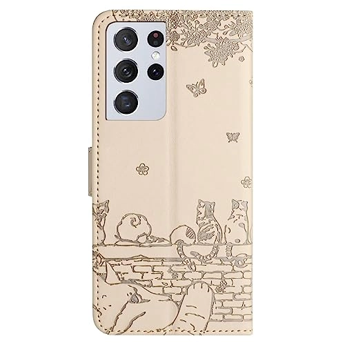 Cat Wallet Case - Leather Flip Cover for Samsung Galaxy S21 Ultra