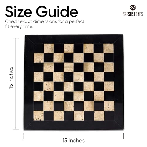 Marble Chess Board - 15 Inch Handmade Travertine and White Stone