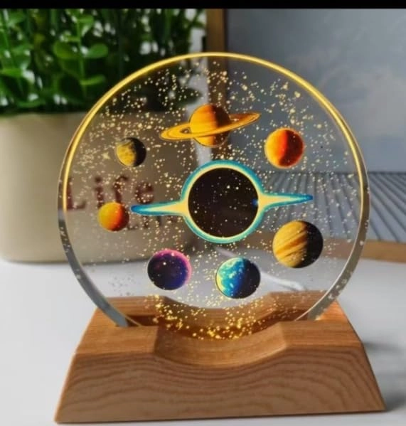 3D Acrylic LED Night Light - Warm White Moon and Stars