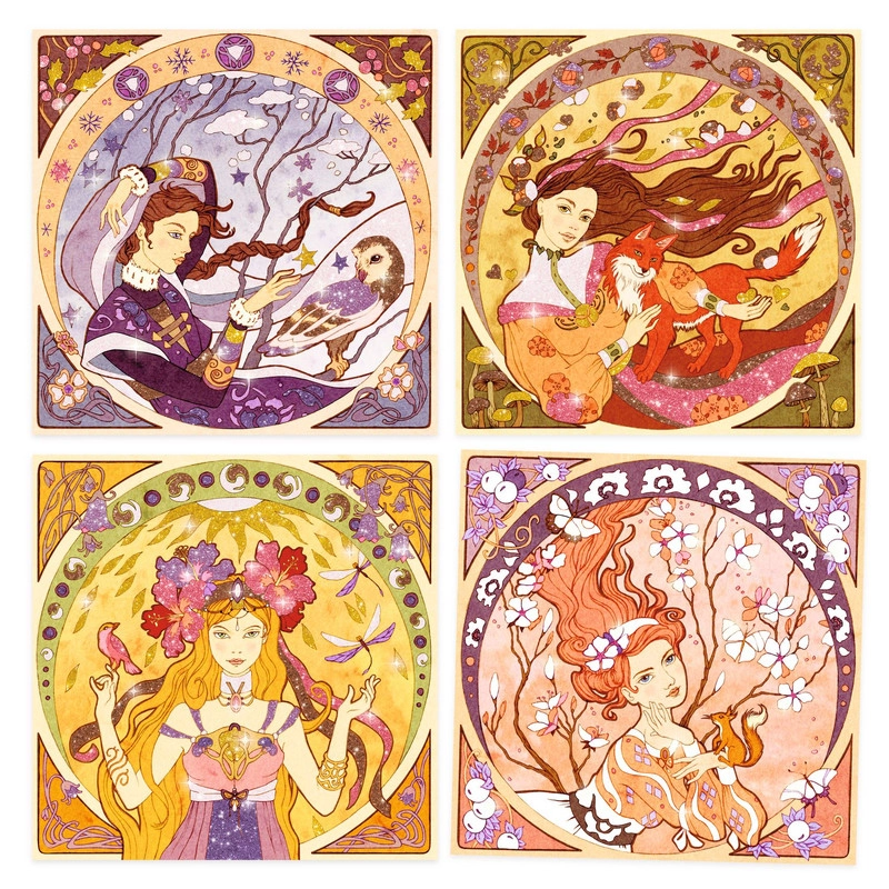 Art Nouveau Inspired By Divine Glitter Boards - 4 illustrated cards 6 tubes of sequins
