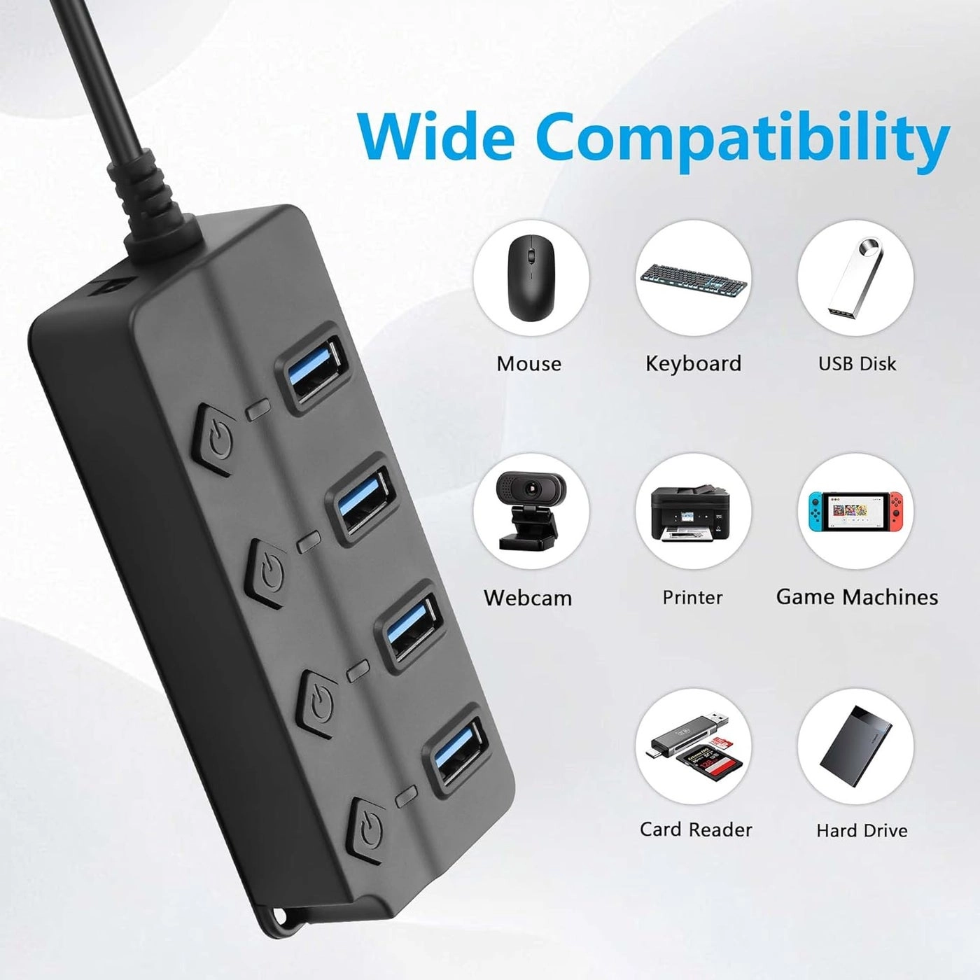 4Port USB Hub - USB2.0 Individual On/Off LED Switches